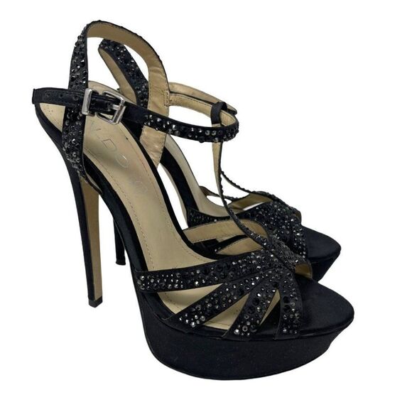 Aldo Black Jeweled studded stiletto heels US7 BoxC Platform Y2K 90s - Picture 2 of 8